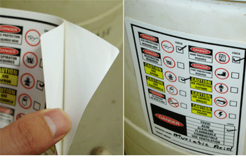 Chemical instruction label in use