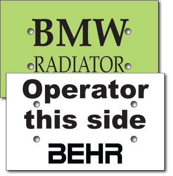 Large Equipment Tags for Behr and BMW parts