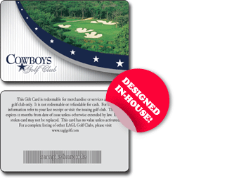 Cowboys Golf Club gift card without holder. Designed In-House.