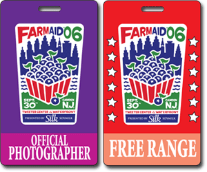 Farm Aid 2006 ID cards "OFFICIAL PHOTOGRAPHER" and "FREE RANGE".