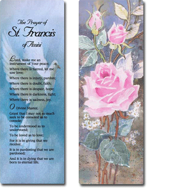 Two inspirational bookmarks featuring prayer photo with prayer text and photo respectively.