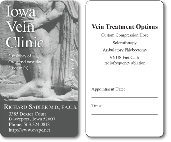 Business Cards for 'Iowa Vein Clinic' Business Card with writable back.
