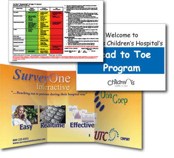 114in x 57in Trade Show Board for 'One Care Corp.' 24in x 18in Sign for and 'Children's Hospital St. Louis' and 11in x 17in Reference Chart for 'Barnes-Jewish Hospital'.