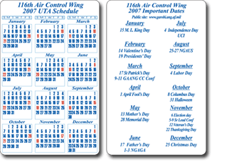 Schedule with events on front side and calendar on back